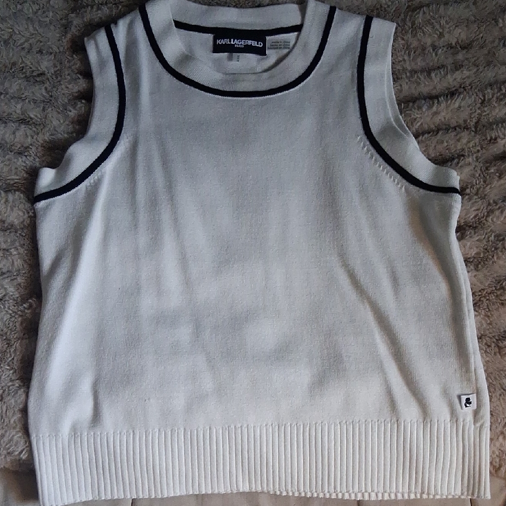 Karl Lagerfeld Ivory Sleeveless Knit Top